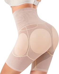 Gotoly Push Up Unterhose Damen Figurenformend Miederpant Miederhose Mit Bein Shapewear Bauchweg Miederslips Hohe Taille Bauchkontrolle Höschen Hüft Enhancer Nahtlose Unterwäsche (Beige, L) von Gotoly