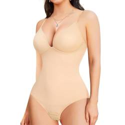 Gotoly Shapewear Damen Body Bauchweg Stark Formend Body Shaper Mit Eingebautem BH Shaping Body Thong Sculpting Korsett Bauchweg Formende Bodys Miederbody Bodyformer Fajas Colombianas (Beige, L) von Gotoly