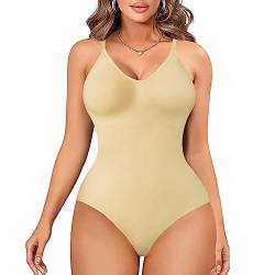 Gotoly Shapewear Damen Body Stark Formend Tanga Bauchweg Body Shaper Bodysuit Figurenformend Shaping Miederbody Nahtlose Formende Bodys (Beige-Tanga, 3XL-4XL) von Gotoly