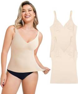 Gotoly Unterhemden Damen Bauchweg Hemd Formende Oberteile Nahtlose Tank Tops Shapewear Damen Top Figurformende Hemd Shaping Unterwäsche Bauch Weg Body Shaper (Beige (2 pack), M) von Gotoly