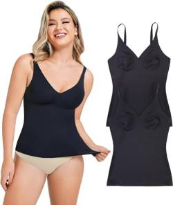 Gotoly Unterhemden Damen Bauchweg Hemd Formende Oberteile Nahtlose Tank Tops Shapewear Damen Top Figurformende Hemd Shaping Unterwäsche Bauch Weg Body Shaper (Schwarz (2 pack), M) von Gotoly