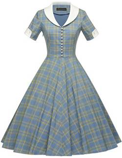 GownTown Damen 1950er-Jahre Umhangkragen, Vintage, Swing, Stretch-Kleid - Blau - XX-Large von GownTown