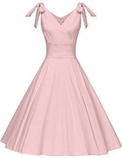 GownTown Damen 1950er V-Ausschnitt Bowknot Swing Cocktailkleid - Pink - Groß von GownTown