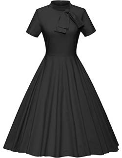 GownTown Damen 1950er Vintage Kleider Fit & Flare Kleider Audrey Hepburn Kleid mit Tasche, schwarz, Groß von GownTown