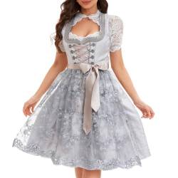 Goxozzy Dirndl Damen,Dirndl für Damen,Frauen Dirndel Oktoberfest Kostüme Traditionelles Deutsches Kleid 60cm German Dress (Den grauen, 36) von Goxozzy