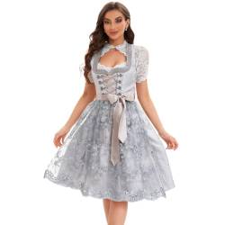 Goxozzy Dirndl Damen,Dirndl für Damen,Frauen Dirndel Oktoberfest Kostüme Traditionelles Deutsches Kleid 60cm German Dress (Den grauen, 42) von Goxozzy