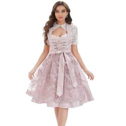 Goxozzy Dirndl Damen,Dirndl für Damen,Frauen Dirndel Oktoberfest Kostüme Traditionelles Deutsches Kleid 60cm German Dress (Rosa, 38) von Goxozzy