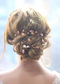 Gracewedding Brautschmuck / Haarschmuck für die Hochzeit, Rotgold, geeignet für lange Haare, Design: Kletterpflanzen im Vintage-Stil, Kristall-Haar-Zubehör 38 CM von Gracewedding