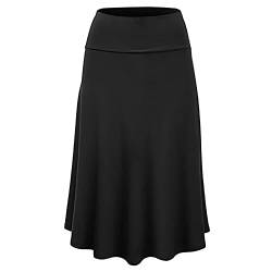 Graceyo Damen Rock Lange Elastischer Strertchy Maxi Rock Einfarbig Täglich Midirock A Linie Faltenrock Elegant Röcke Freizeitrock Damen Hohe Taille Retro Swing Rock Casual Skirt, #Schwarz, L von Graceyo