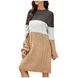 Graceyo Herbst Winter Dick Rollkragenkleid Damen, Einfarbig Rollkragen Langarm Strickkleid, Warm Langarmkleid Strickpulli Kleid, Pulloverkleid Freizeitkleid Knielang, Pullover Kleid Strick Sweater von Graceyo