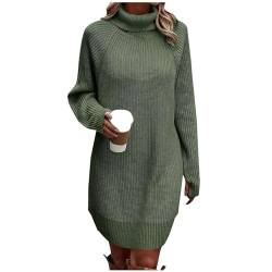 Graceyo Herbst Winter Dick Rollkragenkleid Damen, Einfarbig Rollkragen Langarm Strickkleid, Warm Langarmkleid Strickpulli Kleid, Pulloverkleid Freizeitkleid Knielang, Pullover Kleid Strick Sweater von Graceyo