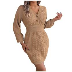 Graceyo Herbst Winter Dick Rollkragenkleid Damen, Einfarbig Rollkragen Langarm Strickkleid, Warm Langarmkleid Strickpulli Kleid, Pulloverkleid Freizeitkleid Knielang, Pullover Kleid Strick Sweater von Graceyo