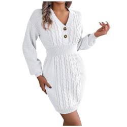 Graceyo Herbst Winter Dick Rollkragenkleid Damen, Einfarbig Rollkragen Langarm Strickkleid, Warm Langarmkleid Strickpulli Kleid, Pulloverkleid Freizeitkleid Knielang, Pullover Kleid Strick Sweater von Graceyo