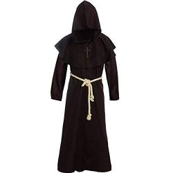 GraduatePro Mönch Robe Halloween Karneval Mittelalterliche Robe mit Kapuze Priester Herren Gewand Karneval Party Cosplay von GraduatePro