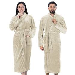 Gräfenstayn® Damen & Herren Kuschelfleece Bademantel ohne Kapuze mit Öko-Tex Standard 100 in Größe S-XXXL (XL, Creme) von Gräfenstayn