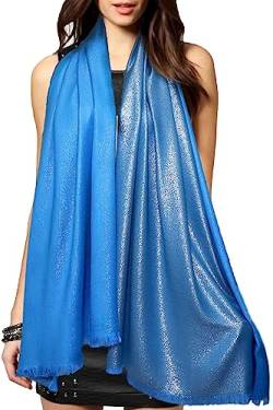 Gragengs Funken Metallic Pashmina Schals und Stola für Damen, Lange Party Tücher Einheitliche Farbe Zwei Töne,Blau Zirkon/Silber von Gragengs