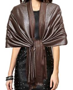 Gragengs Funken Metallic Pashmina Schals und Stola für Damen, Lange Party Tücher Einheitliche Farbe Zwei Töne,Braun/Silber von Gragengs