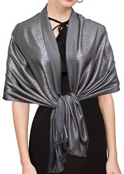 Gragengs Funken Metallic Pashmina Schals und Stola für Damen, Lange Party Tücher Einheitliche Farbe Zwei Töne,Dunkelgrau/Silber von Gragengs