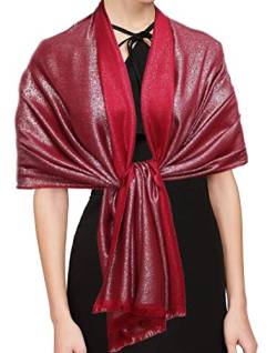 Gragengs Funken Metallic Pashmina Schals und Stola für Damen, Lange Party Tücher Einheitliche Farbe Zwei Töne,Maroon/Silber von Gragengs