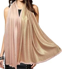 Gragengs Funken Metallic Pashmina Schals und Stola für Damen, Lange Party Tücher Einheitliche Farbe Zwei Töne,Roségold von Gragengs