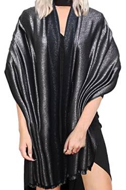 Gragengs Funken Metallic Pashmina Schals und Stola für Damen, Lange Party Tücher Einheitliche Farbe Zwei Töne,Schwarz/Silber von Gragengs