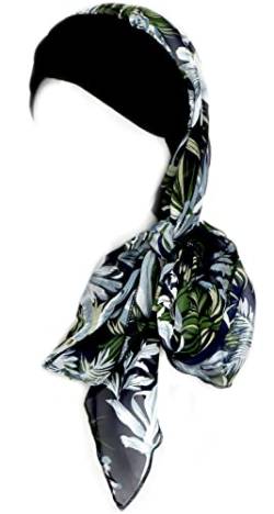 Gragengs Kopfbedeckung für Damen Schlaf Beanie Kopftuch für kahle Wickel Krebs Hüte Turban, Navy/Grüne Blume von Gragengs