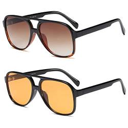 Grainas 70er Jahre Vintage Sonnenbrille für Damen und Herren Großer Rahmen Klassische Retro Brille Quadratische Farbtöne UV400 Schutz (Gelb + Schwarz Leopard) von Grainas