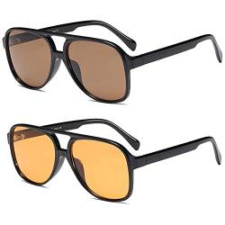 Grainas 70s Vintage Retro Sonnenbrille Herren Damen Unisex Uv Schutz 400 Frauen Männer Klassisch Großer Rahmen Brille (Gelb + Braun) von Grainas