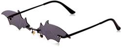 Grainas Retro Fledermaus Randlose Sonnenbrille für Damen Herren Gold Ultraleicht Rahmen UV400-Schutz Vintage Schmale Klassische Verspiegelt Metall Bat Brille (Schwarz/Schwarz) von Grainas