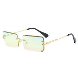 Grainas Retro Randlose Rechteck Sonnenbrille für Damen Herren Gold Ultraleicht Rahmen UV400-Schutz Vintage Bonbonfarben Klassische Quadratische Brille (Gelb gradient) von Grainas