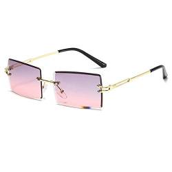 Grainas Retro Randlose Rechteck Sonnenbrille für Damen Herren Gold Ultraleicht Rahmen UV400-Schutz Vintage Bonbonfarben Klassische Quadratische Brille (Grau rosa) von Grainas
