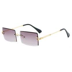 Grainas Retro Randlose Rechteck Sonnenbrille für Damen Herren Gold Ultraleicht Rahmen UV400-Schutz Vintage Bonbonfarben Klassische Quadratische Brille (Lila grau) von Grainas