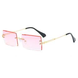 Grainas Retro Randlose Rechteck Sonnenbrille für Damen Herren Gold Ultraleicht Rahmen UV400-Schutz Vintage Bonbonfarben Klassische Quadratische Brille (Rosa) von Grainas