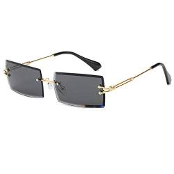 Grainas Retro Randlose Rechteck Sonnenbrille für Damen Herren Gold Ultraleicht Rahmen UV400-Schutz Vintage Bonbonfarben Klassische Quadratische Brille (Schwarz) von Grainas