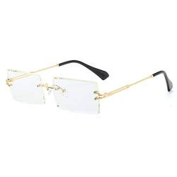 Grainas Retro Randlose Rechteck Sonnenbrille für Damen Herren Gold Ultraleicht Rahmen UV400-Schutz Vintage Bonbonfarben Klassische Quadratische Brille (Transparent) von Grainas