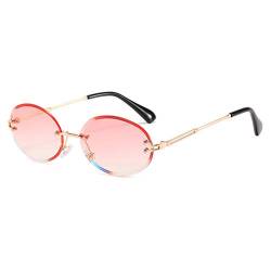 Grainas Vintage Ovale randlose Sonnenbrille für Damen Herren Ultraleicht Gold Metallrahmen Retro Oval Brille Bonbonfarben Unisex Gläser UV400-Schutz (Rosa) von Grainas