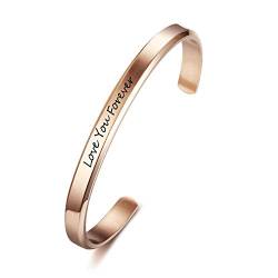 Grand Made Gravierter Armreif mit Ihrem Wunschnamen Damen Schmuck Bangle Personalisiert Edelstahl Armband mit Wunschgravur Geburtstagsgeschenk Valentinstag Schmuck für Damen (Rose Gold, 6mm breit) von Grand Made