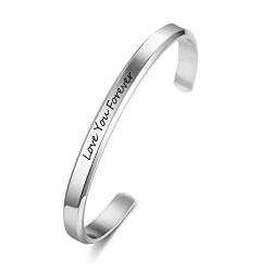 Grand Made Gravierter Armreif mit Ihrem Wunschnamen Damen Schmuck Bangle Personalisiert Edelstahl Armband mit Wunschgravur Geburtstagsgeschenk Valentinstag Schmuck für Damen (Silver, 6mm breit) von Grand Made