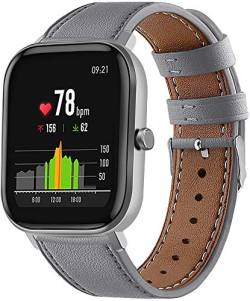 Schnellverschluß Uhrenarmbänder kompatibel mit Amazfit GTS 3 / GTS 2 / GTS 2 Mini - Leder Armbänder für Herren und Damen im eleganten Stil (20mm, Grey) von Gransho