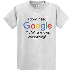 Graphic Impact Lustiges Herren-T-Shirt mit Aufschrift "I Don't Need Google My Wife Knows Everything", grau, M von Graphic Impact