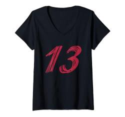 Damen 13 Nummer Dreizehn T-Shirt mit V-Ausschnitt von Graphic Tee