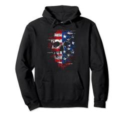 Amerikanische Flagge, Totenkopf, Kunstwerk, patriotischer Unabhängigkeitstag Pullover Hoodie von Graphic Tees Men Women Boys Girls