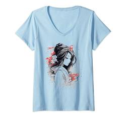 Anime Woodblock Japanische Kunst Grafik T-Shirts für Frauen T-Shirt mit V-Ausschnitt von Graphic Tees Men Women Boys Girls