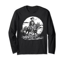 Cowboy Horse Rider Western Country Sunset Grafik Langarmshirt von Graphic Tees Men Women Boys Girls