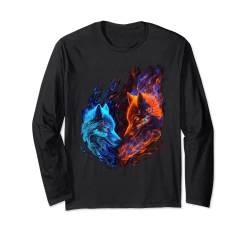 Wolfs Fire vs Wolf Ice Grafik für Männer Frauen Jungen Mädchen Langarmshirt von Graphic Tees Men Women Boys Girls