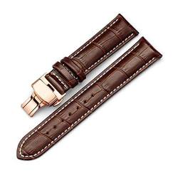 Klicken Sie doppelt elastische Faltschliesse Band 14-24mm Leder Uhrenarmbänder Roségold-Brown White, 19mm von Grasschen