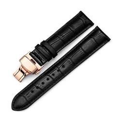 Klicken Sie doppelt elastische Faltschliesse Band 14-24mm Leder Uhrenarmbänder Roségold-Schwarz, 22mm von Grasschen