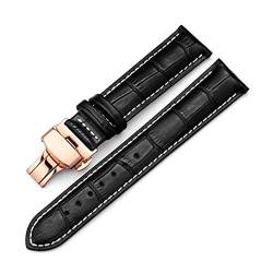 Klicken Sie doppelt elastische Faltschliesse Band 14-24mm Leder Uhrenarmbänder Rosegold-Schwarz Weiß, 20mm von Grasschen
