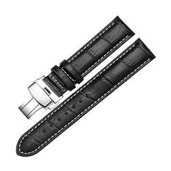 Klicken Sie doppelt elastische Faltschliesse Band 14-24mm Leder Uhrenarmbänder Silber-Schwarz Weiß, 16mm von Grasschen