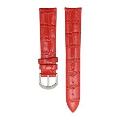 Leder Uhrenband 18/20/22mm Leichte Lederband Armbanduhr Bügelstiftspange Red Silver Buckle, 22mm von Grasschen